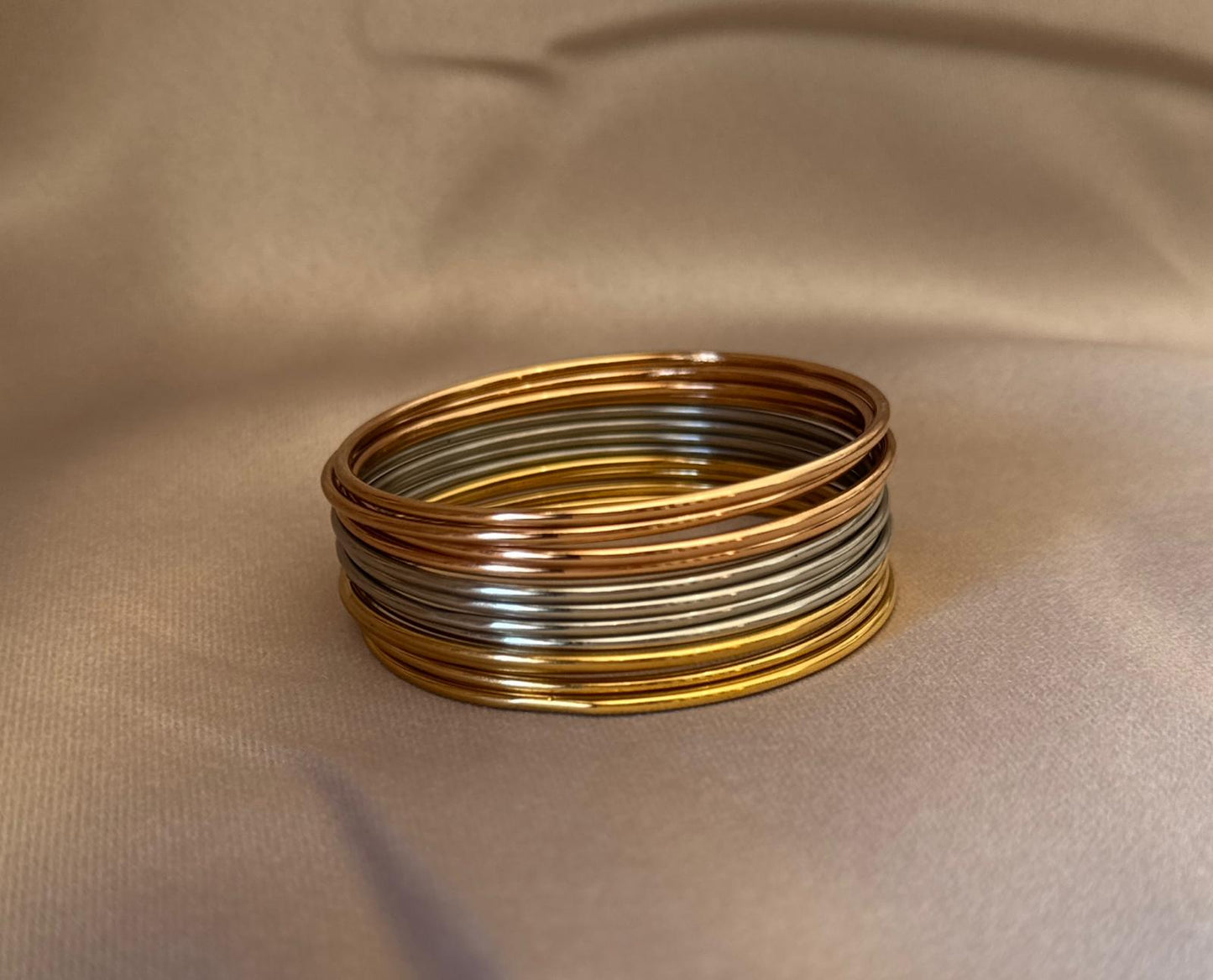 Tri-Tone Stainless Steel Bangle