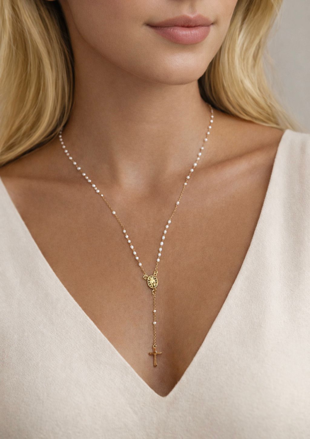 Divina Pearl Rosary Necklace