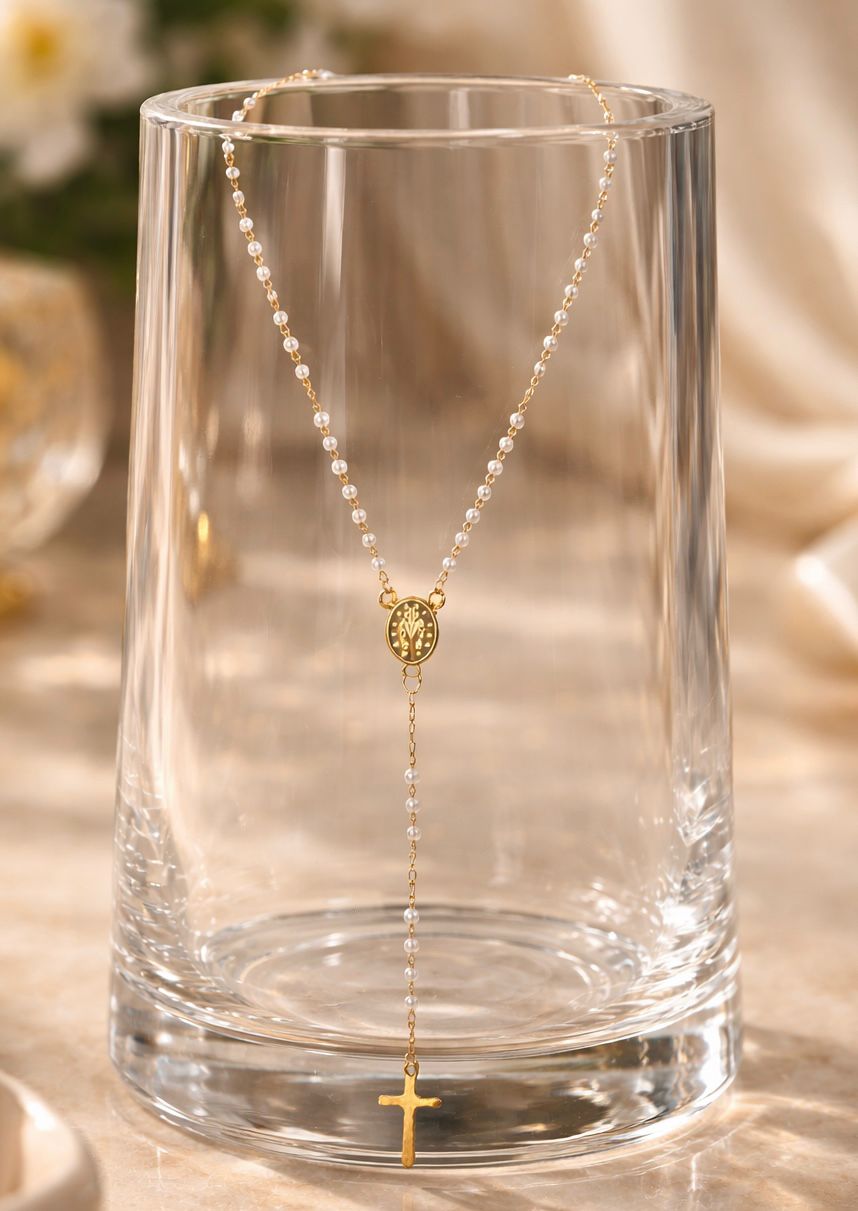 Divina Pearl Rosary Necklace