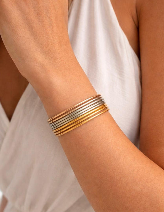 Tri-Tone Stainless Steel Bangle